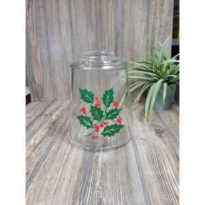 Vintage Holly Berry Cookie Jar, Christmas Glass Canister